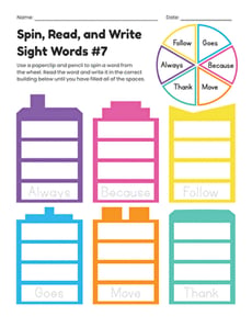 Spin, Read, and Write Sight Words #7