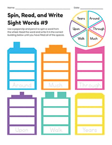 Spin, Read, and Write Sight Words #9