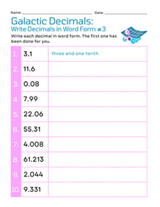 Galactic Decimals: Write Decimals in Word Form #3