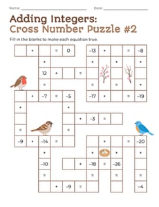 Adding Integers: Cross Number Puzzle #2