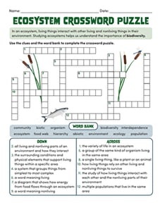 Ecosystem Crossword Puzzle