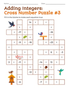 Adding Integers: Cross Number Puzzle #3