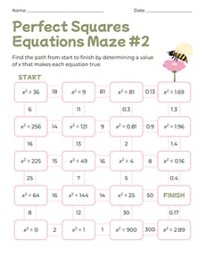 Perfect Squares Equations Maze #2