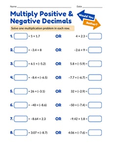 Multiply Positive and Negative Decimals: Would You Rather?