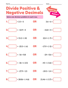 Divide Positive and Negative Integers: Would You Rather?