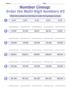Number Lineup: Order the Multi-Digit Numbers #2
