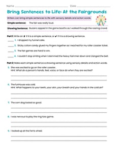 Bring Sentences to Life: At the Fairgrounds