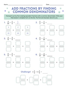 Add Fractions by Finding Common Denominators