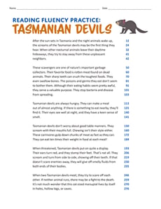 Reading Fluency Practice: Tasmanian Devils