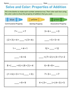 Solve and Color: Properties of Addition