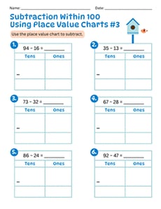 Subtraction Within 100 Using Place Value Charts #3