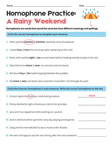 Homophone Practice: A Rainy Weekend