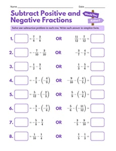 Subtract Positive and Negative Fractions: Would You Rather?