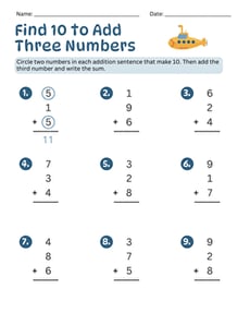 Find 10 to Add Three Numbers