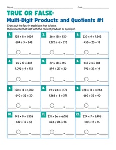 True or False: Multi-Digit Products and Quotients #1
