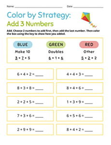 Color by Strategy: Add 3 Numbers
