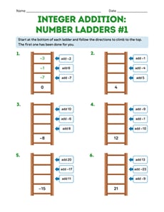 Integer Addition: Number Ladders #1