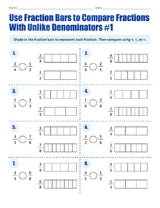Use Fraction Bars to Compare Fractions With Unlike Denominators #1