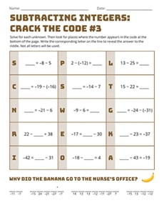 Subtracting Integers: Crack The Code #3