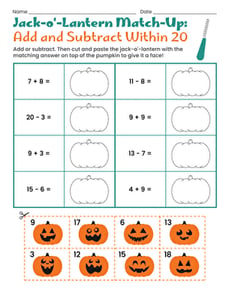 Jack-o'-Lantern Match-Up: Add and Subtract Within 20