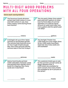 Multi-Digit Word Problems With All Four Operations