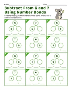 Subtract from 6 and 7 Using Number Bonds