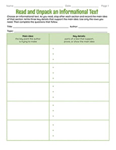 Read and Unpack an Informational Text