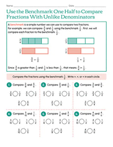 Use the Benchmark One Half to Compare Fractions With Unlike Denominators