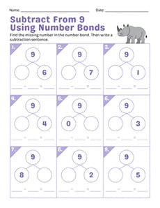 Subtract From 9 Using Number Bonds