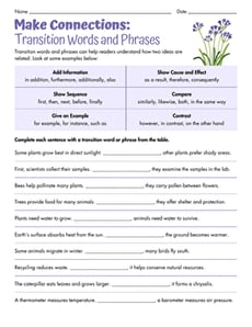 Make Connections: Transition Words and Phrases