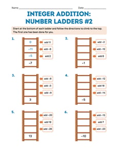 Integer Addition: Number Ladders #2