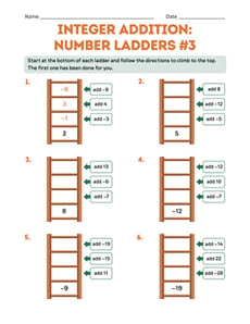 Integer Addition: Number Ladders #3
