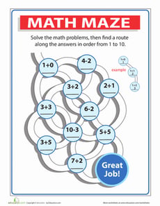 Math Maze: Single-Digit Addition and Subtraction