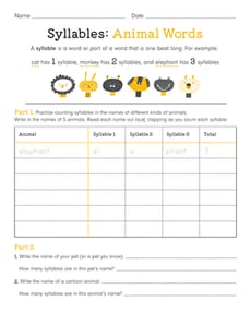 Syllables: Animal Words