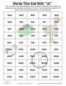 Words Ending in Ck