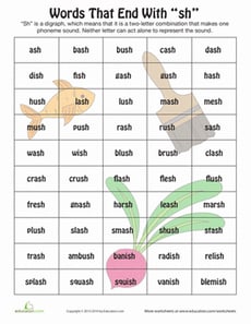 Words Ending in Sh