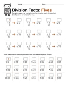 Division Facts: Fives