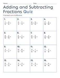 Adding and Subtracting Fractions Quiz