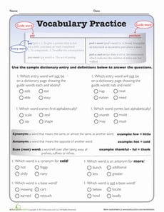 Vocabulary Practice: Alphabetizing, Synonyms, and More