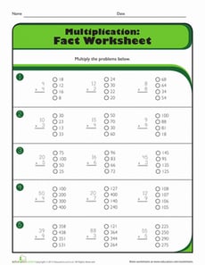 Multiplication Fact Worksheet