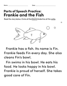 Parts of Speech Practice: Frankie and the Fish