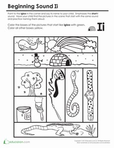 Beginning Sounds Coloring: Sounds Like Igloo