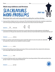 Sea Creatures Word Problems: Multi-step Addition and Division