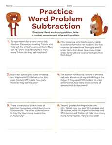 Practice Word Problem Subtraction