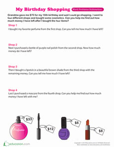 Word Problems with Money: Subtraction