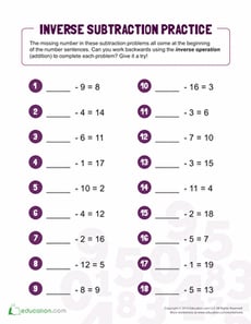 Inverse Subtraction Practice