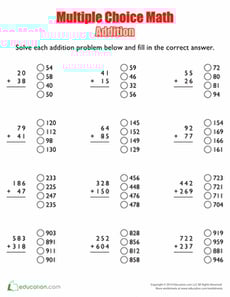 Multiple Choice Math: Addition