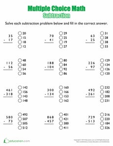 Multiple Choice Math: Subtraction