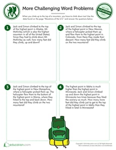 Elevations: Challenging Word Problems