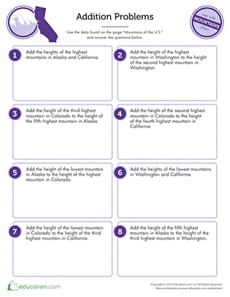 Mountains Single Step Word Problems